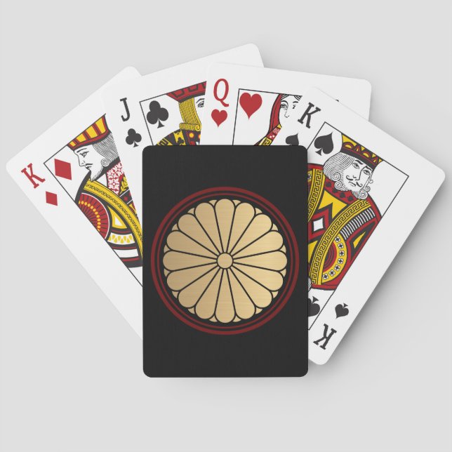 Oriental Faux Gold Kiku Chrysanthemum Mon Art Poker Cards (Back)