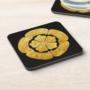 Oriental Faux Gold Oda Japan Mon Kamon Art Beverage Coaster