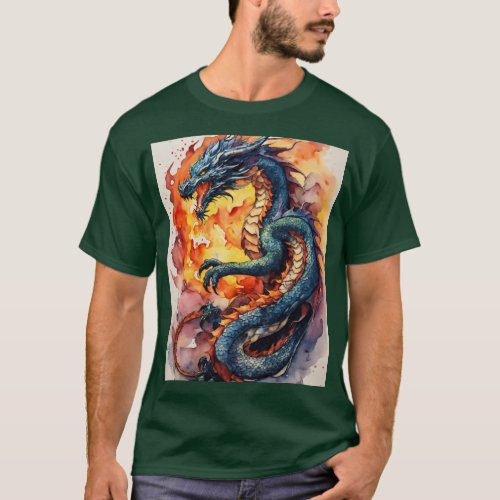 Oriental fierce dragon breathing fire T_Shirt