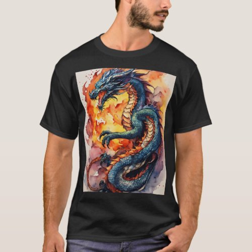 Oriental Fierce Dragon Sticker _ Fiery Breath in  T_Shirt