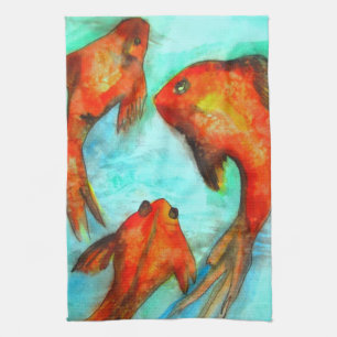 Oriental Fish watercolor art Zen Towel