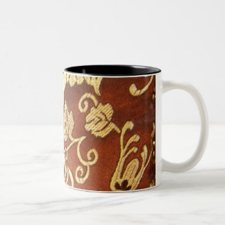 Oriental Floral Fabric Print Postage Stamp Two-Tone Coffee Mug