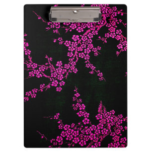 Oriental floral japanese cherry blossom black pink clipboard