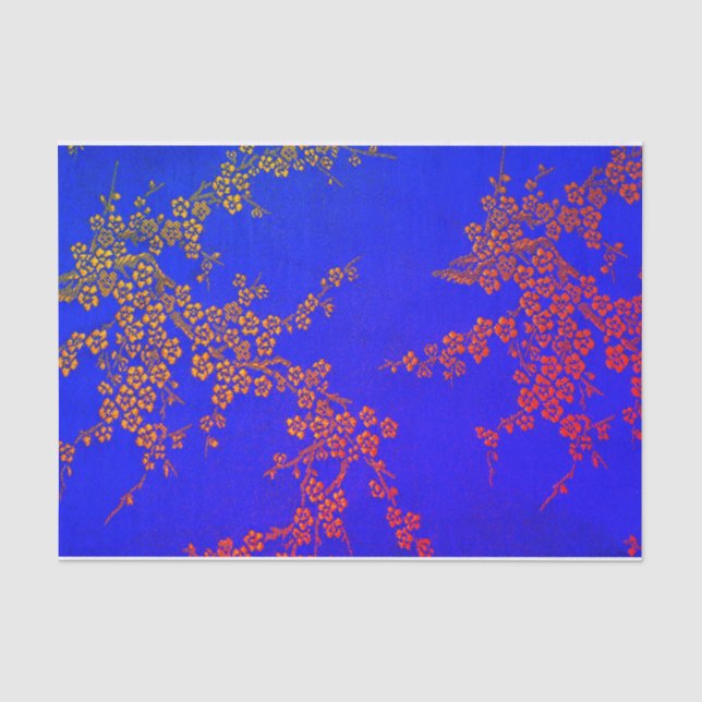 Oriental floral Japanese cherry blossom blue pink Tissue Paper (Front)