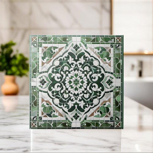 Oriental Floral Mosaic Ornament Ceramic Tile