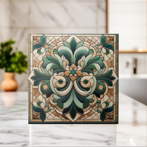 Oriental Floral Mosaic Ornament Ceramic Tile