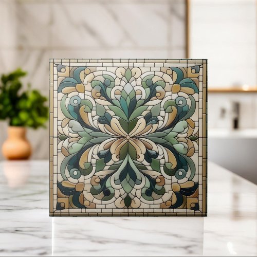 Oriental Floral Mosaic Ornament Ceramic Tile