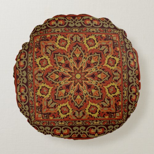 Oriental floral ornament with frame Pattern Round Pillow