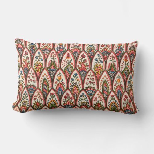 ORIENTAL FLORAL PATTERN Colorful Flowers Leaves Lumbar Pillow