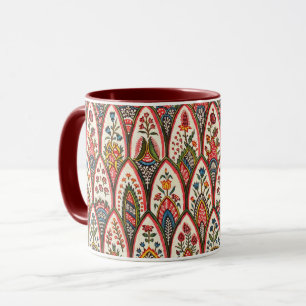 ORIENTAL FLORAL PATTERN Colorful Flowers Leaves Mug
