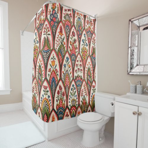 ORIENTAL FLORAL PATTERN Colorful Flowers Leaves Shower Curtain