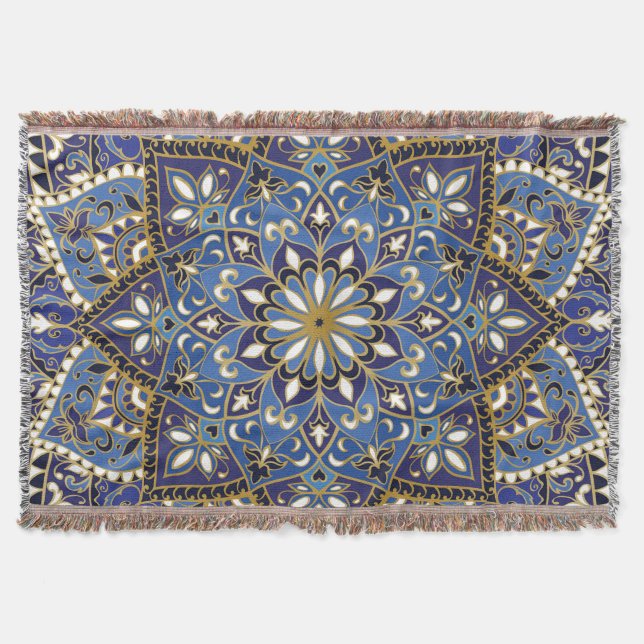 Oriental Floral: Vintage Carpet Throw Blanket (Front)