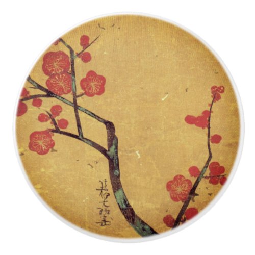 Oriental floral vintage japanese cherry blossom ceramic knob