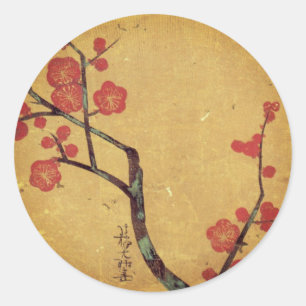 Oriental floral vintage japanese cherry blossom classic round sticker