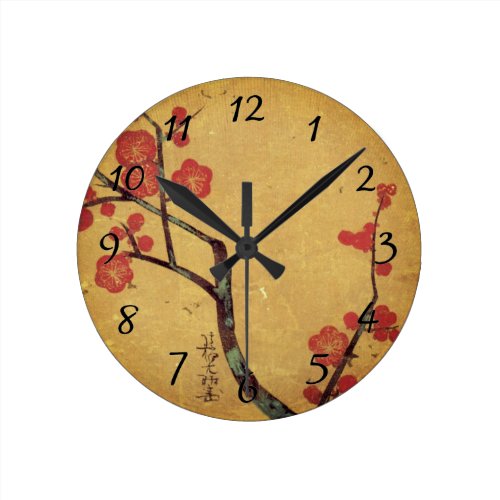 Oriental floral vintage japanese cherry blossom round clock