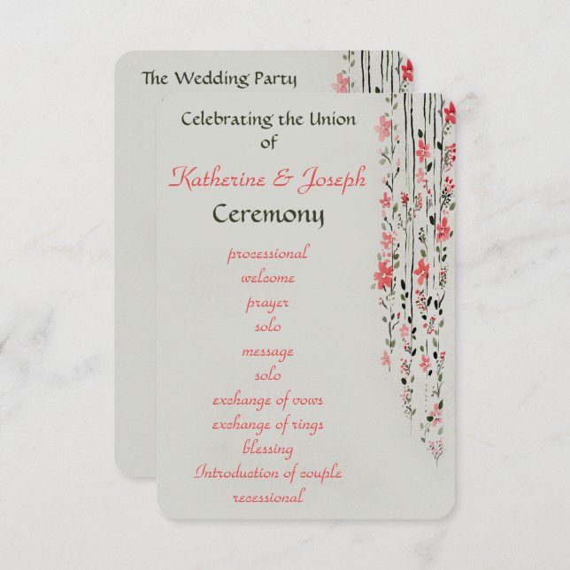 Oriental  floral watercolor wedding program party (Front/Back)