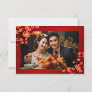 Oriental Flower Photo Chinese Wedding Thank You Card