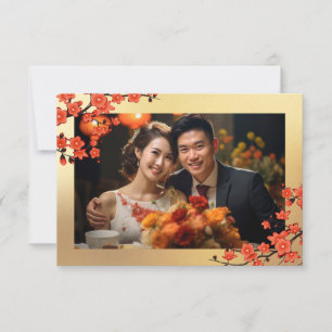 Oriental Flower Photo Chinese Wedding Thank You Card