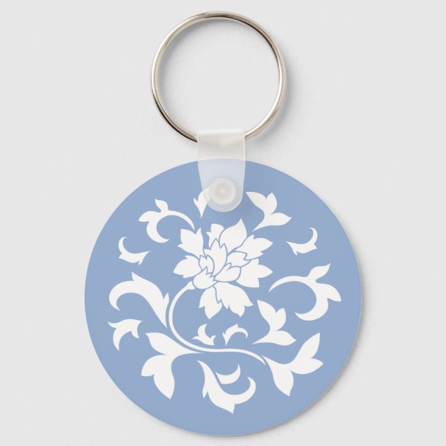 Oriental Flower - Serenity Blue Circular Pattern Keychain (Front)