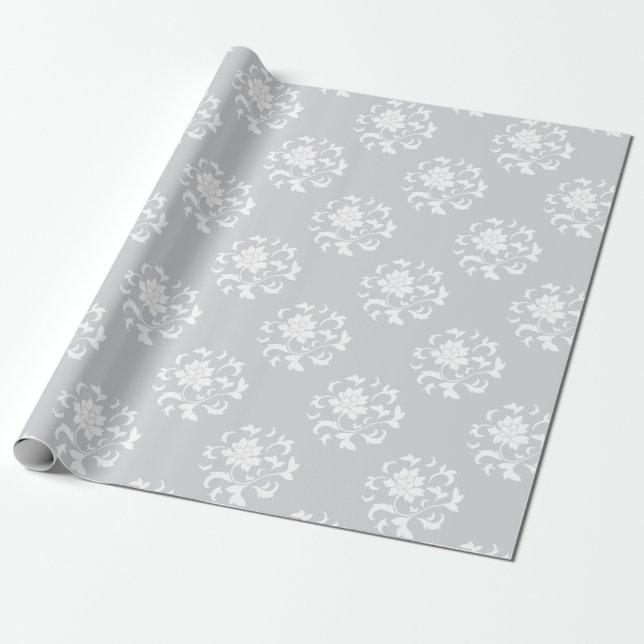 Oriental Flower - Silver Circular Pattern Wrapping Paper (Unrolled)