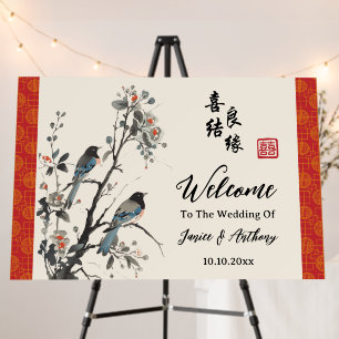 Oriental Flowers birds Chinese wedding welcome Foam Board