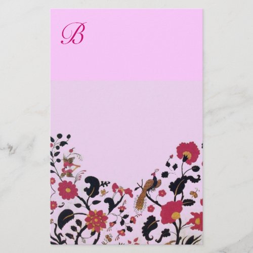 ORIENTAL FLOWERSBIRDS PEACOCKS PINK FLORAL  STATIONERY