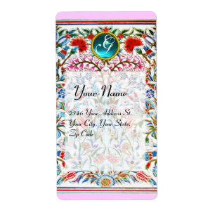 ORIENTAL FLOWERS DAMASK MONOGRAM Blue Pink Label