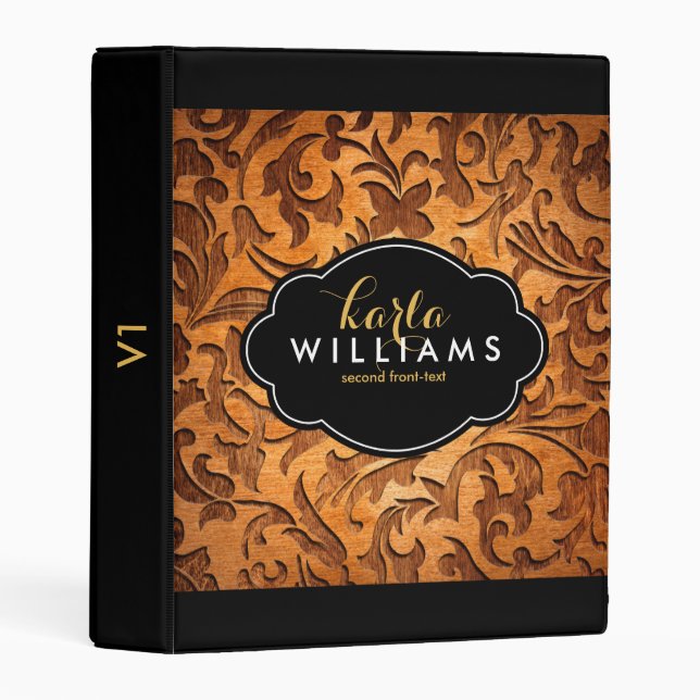 Oriental Flowers Wood Carving Design Mini Binder (Front/Spine)