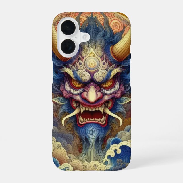 Oriental fractal abstract Oni demon face Iphone Case (Back)