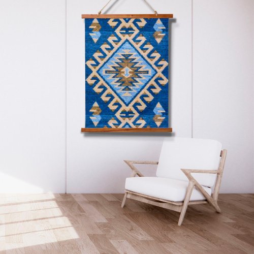 Oriental French Blue Turkish Kilim Rug Wall Hanging Tapestry