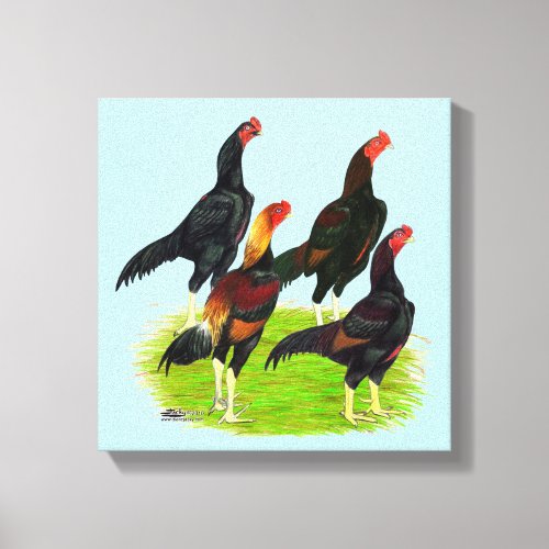 Oriental Game Fowl Quartet Canvas Print
