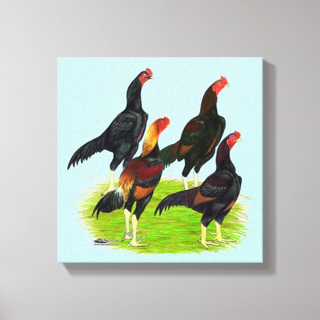Oriental Game Fowl Quartet Canvas Print (Front)