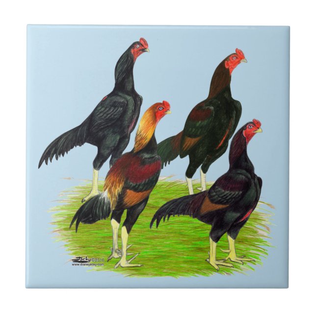 Oriental Game Fowl Quartet Ceramic Tile (Front)
