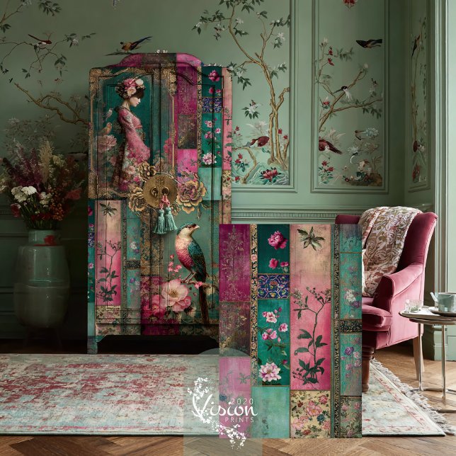 Oriental Garden, Chinoiserie, Patchwork Collage Tissue Paper (Oriental Garden, Chinoiserie Patterns, Patchwork Collage, Decoupage Tissue Paper.)