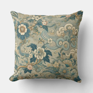 Oriental Garden Pattern Throw Pillow