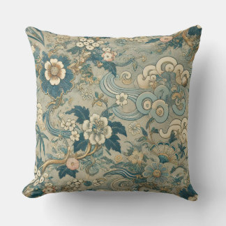 Oriental Garden Pattern Throw Pillow