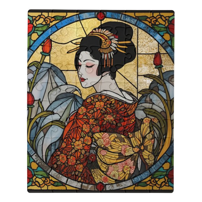 Oriental Geisha Acrylic Stained Glass   Jigsaw Puzzle (Puzzle Vertical)