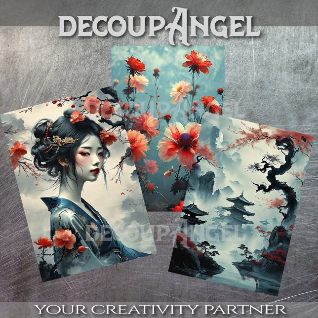 Oriental Girl Elegance -Decoupage- Wrapping Paper Sheets (Creator Uploaded)