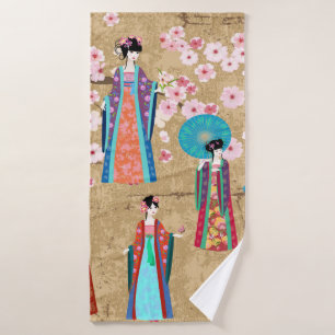 Oriental girl in retro costumejapanese, chinese, a bath towel