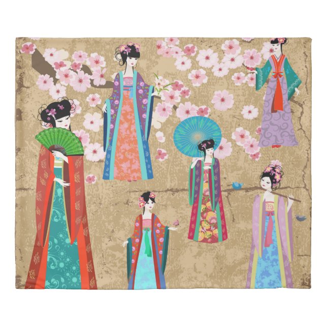 Oriental girl in retro costumejapanese, chinese, a duvet cover (Front)