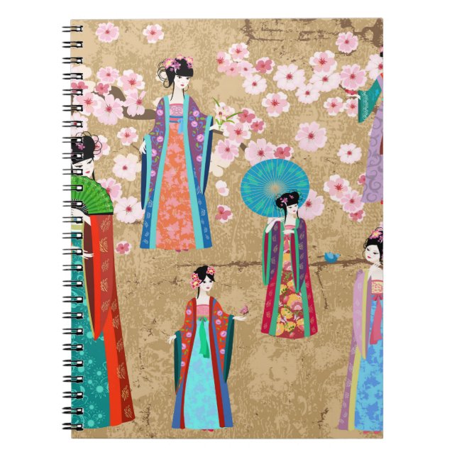 Oriental girl in retro costumejapanese, chinese, a notebook (Front)