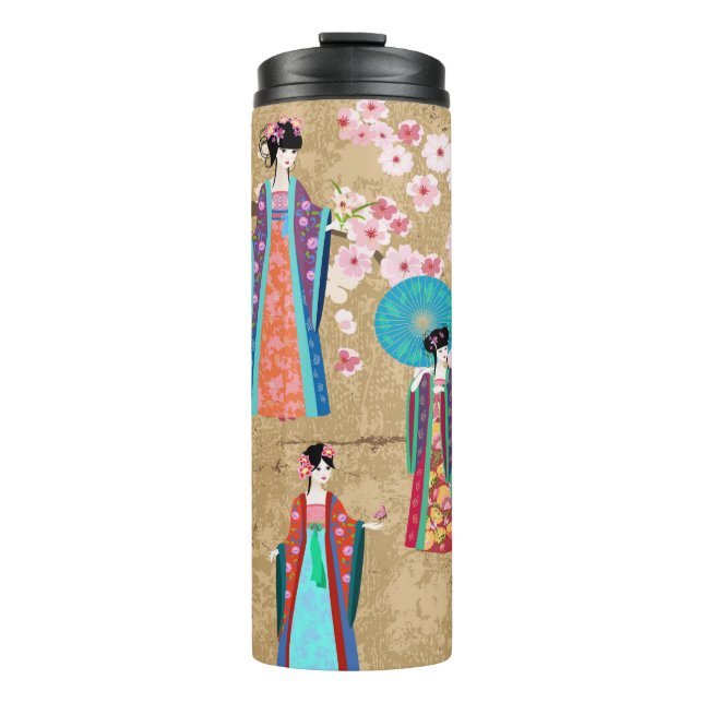 Oriental girl in retro costumejapanese, chinese, a thermal tumbler (Front)