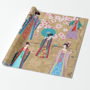 Oriental girl in retro costumejapanese, chinese, a wrapping paper