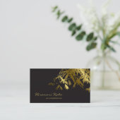 Oriental Gold And Black Bamboo Leaves Stylish Zen Business Card (Standing Front)