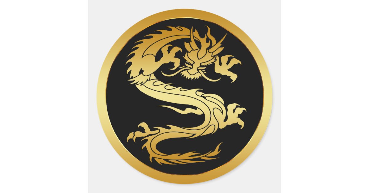 Oriental Gold Dragon Classic Round Sticker Zazzle Com