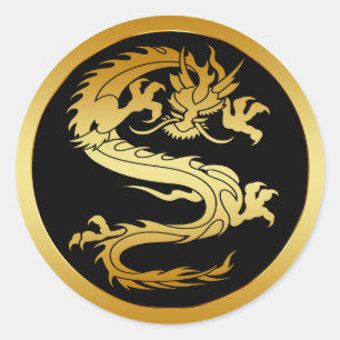 ORIENTAL GOLD DRAGON CLASSIC ROUND STICKER
