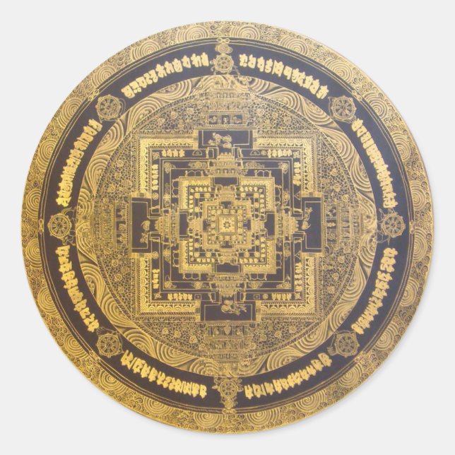 ORIENTAL GOLDEN ESOTERIC MANDALA CLASSIC ROUND STICKER (Front)