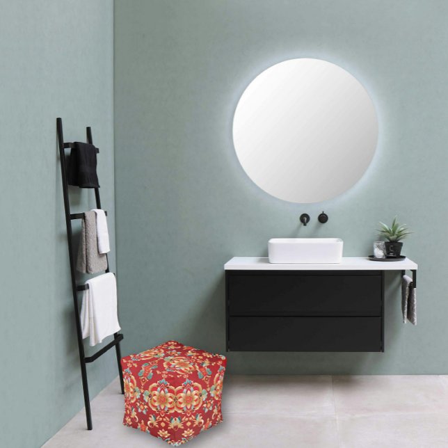 Oriental Golden Flowers Cube (Small) Pouf (Creator Uploaded)