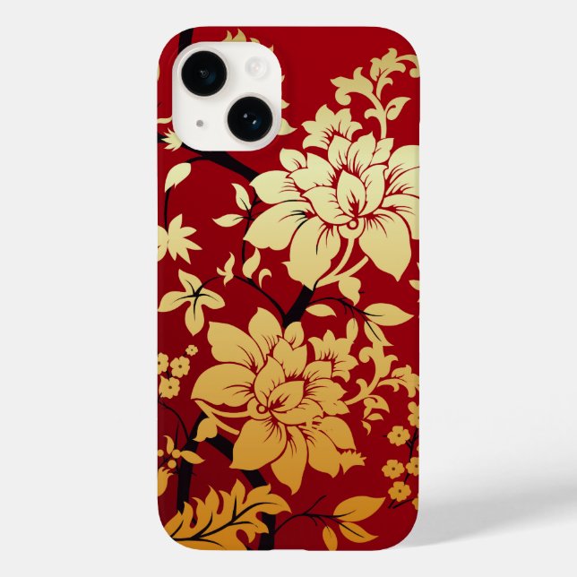Oriental Golden Flowers on Red Case-Mate iPhone Case (Back)