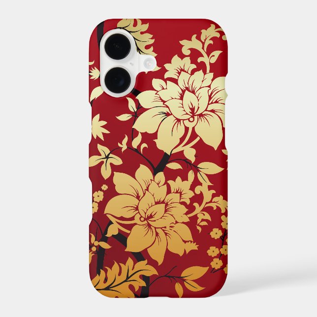 Oriental Golden Flowers on Red Case-Mate iPhone Case (Back)